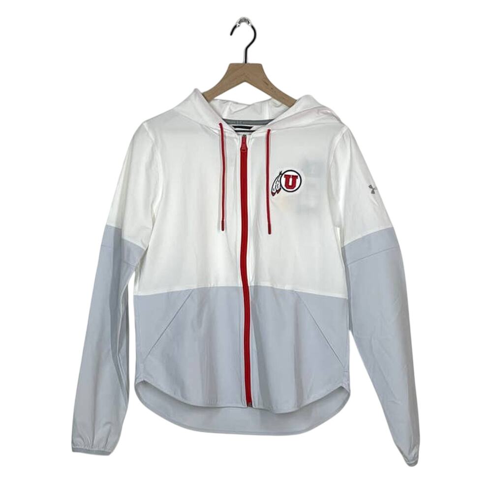 Under Armour Utah‎ Utes Squad Warm Up Jacket NWT Women's Small White Gray Preppy